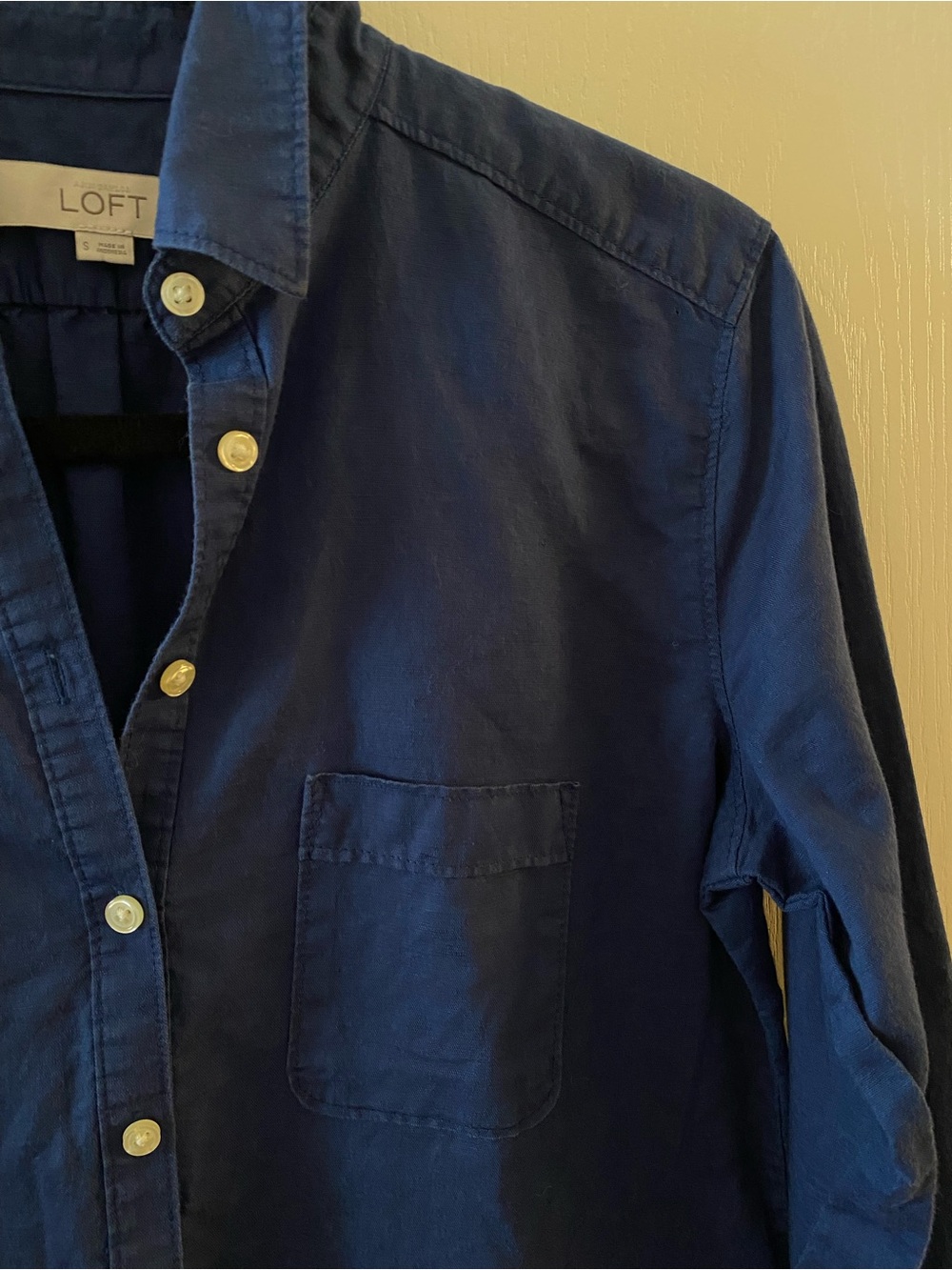 LOFT Cotton-Linen Blend 1/2 Button Down Collared Blouse in Blue - S - Picture 4 of 10
